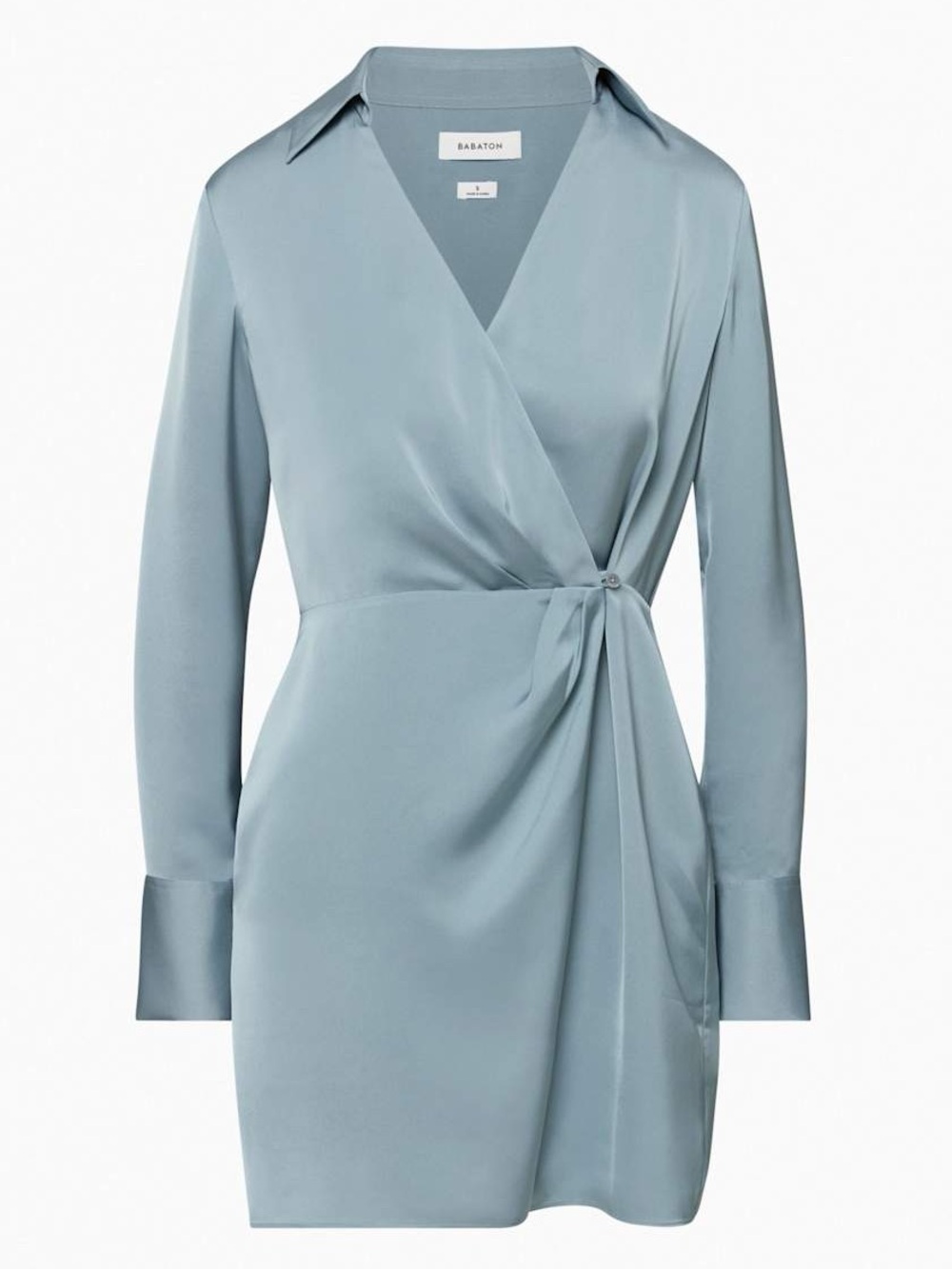 Aritzia Babaton Light Blue Satin Wrap Mini Dress with Side Knot
